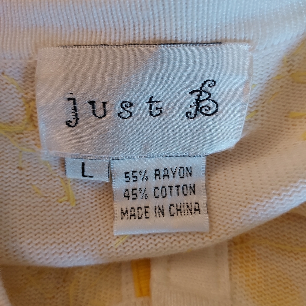 Beaded & Embroidered Yellow Flowered Cardigan Sweater By Just B. Sz. L. - Picture 8 of 13
